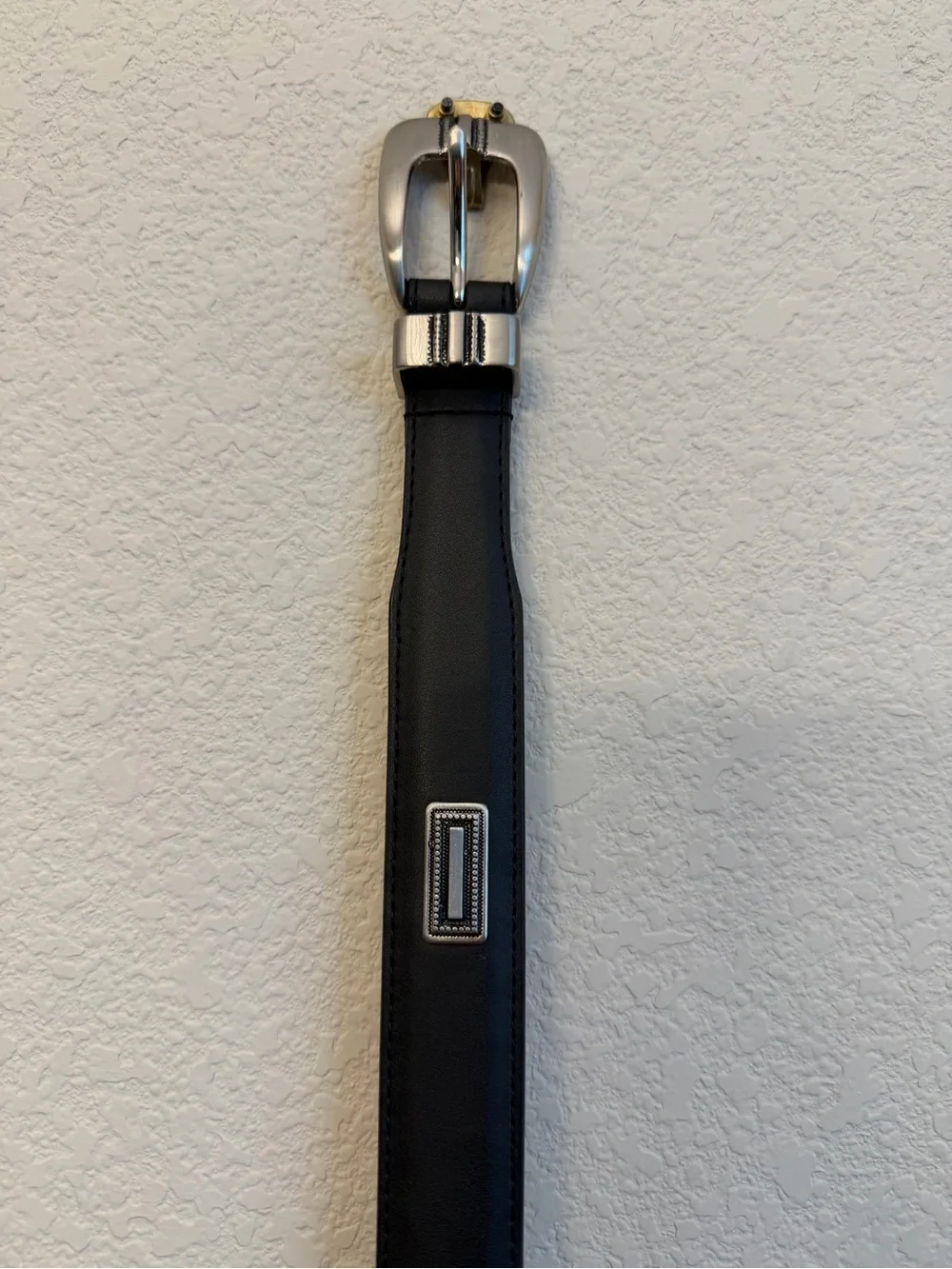 Black Leather Men’s Belt with Polished Silver Buckle